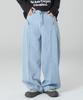 ROCKED GARAGE [Unisex] Arles Cut-Line Wash Balloon Wide Fit Denim Pants [Light Blue]