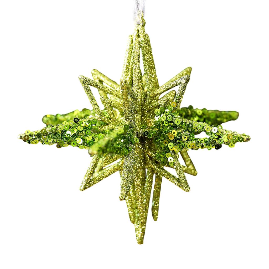 Sparkling Green Snowflake Christmas Tree Decoration Shatterproof Acrylic Ornament Easy to Hanging for Winter Party