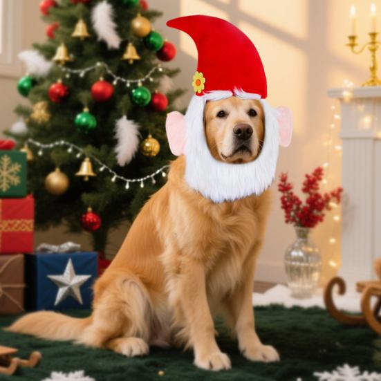 Dog Christmas Hat Pet Santa Claus Hat with Ears And Beard Xmas Costume Headgear for Small Dogs Cats Festive Dress-up Accessories