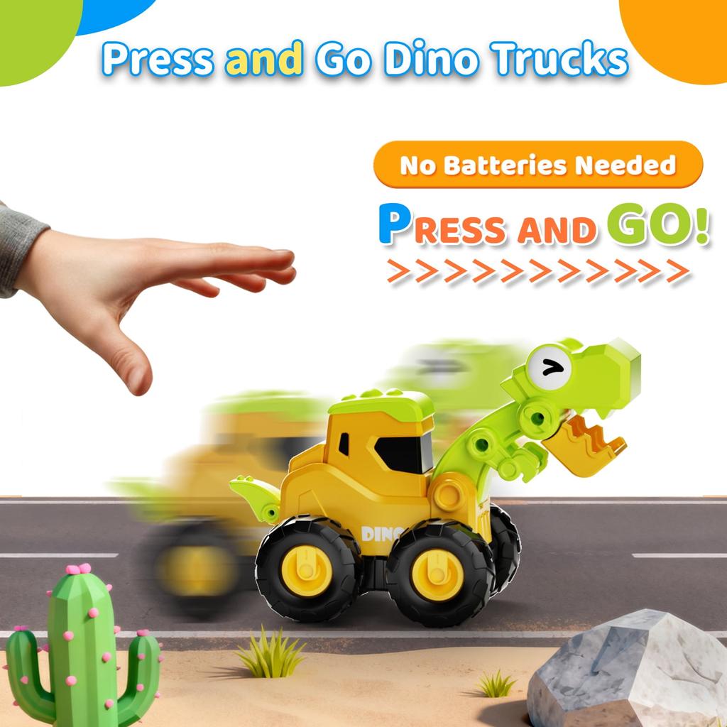 Children's Press-to-Press Dinosaur Construction Vehicle Excavator Set Toy Car
