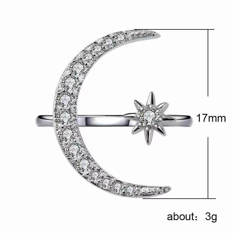 Männer Frauen Ehe Liebe Verstellbarer Ring Halbmond & Stern Weißer Stein Öffnungsring Schmuck