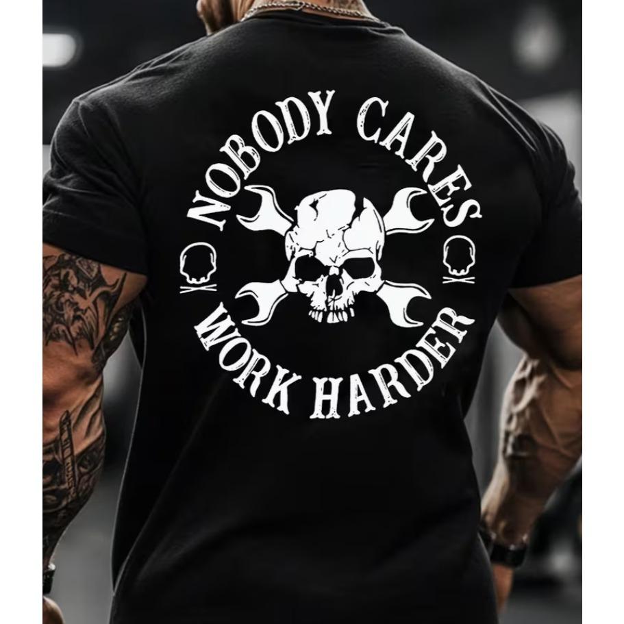 Unisex Neues Frühling Sommer Sportlich Lässig T-Shirt Leicht Und Niemand Kümmert Sich Arbeite Härter Schraubenschlüssel Totenkopf Grafik Sport T-Shirt