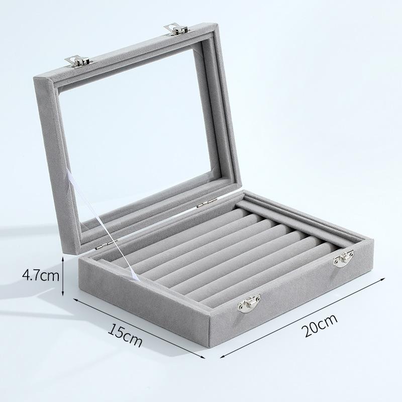 

Ring Organizer Tray 7 Slots Velvet Jewelry Earring Storage Box with Clear Lid Jewelry Display Case for Girls Wife Mom Women серый