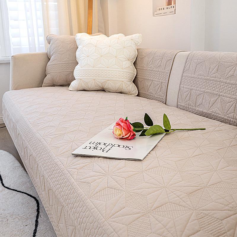 Modern Sofa Cushion Four Seasons Universal Solid Color Couch Cushion Cotton Embroidered Geometry Fabric Simplicity Sofa Cover