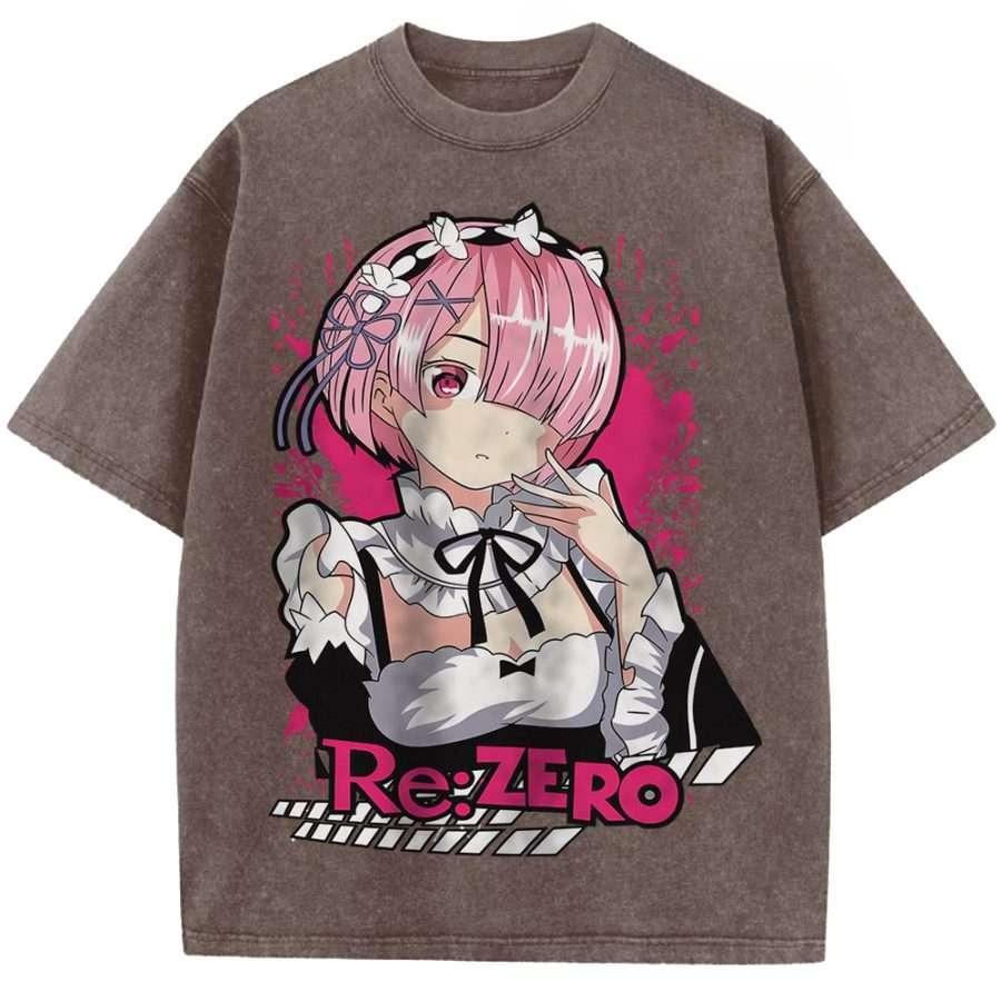 

Re Zero Начиная жизнь в другом мире Рам Печатная футболка Мужская Женская Стиранные Хлопковые Футболки Манга Ретро Футболка Харадзюку Мужская Футболка S коричневый