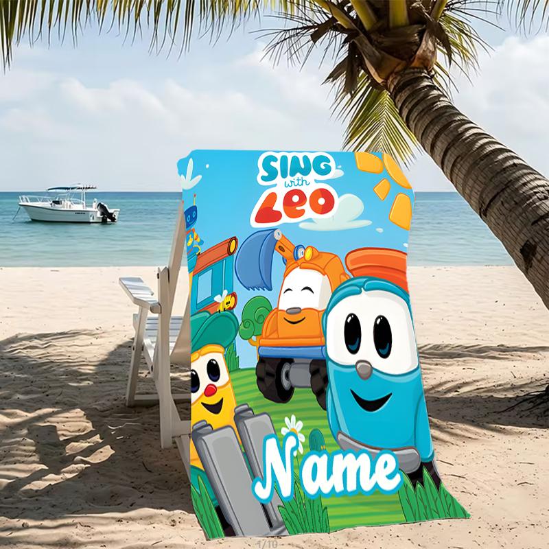 Customizable personalized beach towels Leo the Truck themed designs.Suitable for the beach, yoga, sports;ideal as beach accessories