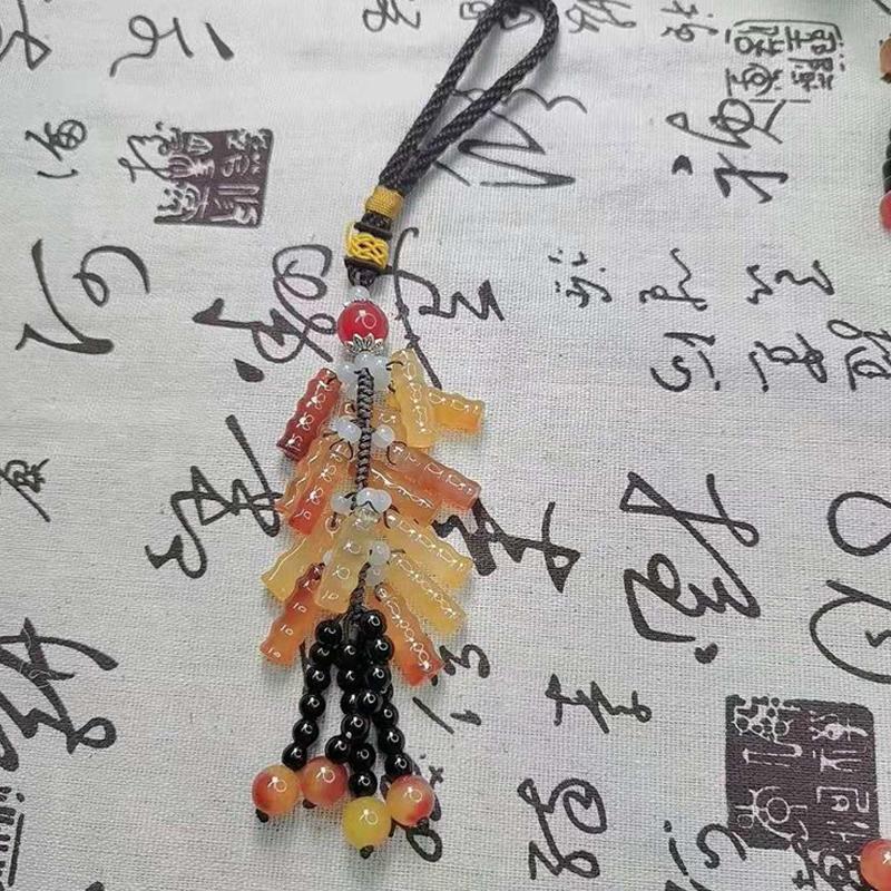 Chinese Agate Jade Bead Tassel Pendant Car Creative Lucky Gift Home Car Hanging Accessories Decor Auto Interior Men Women