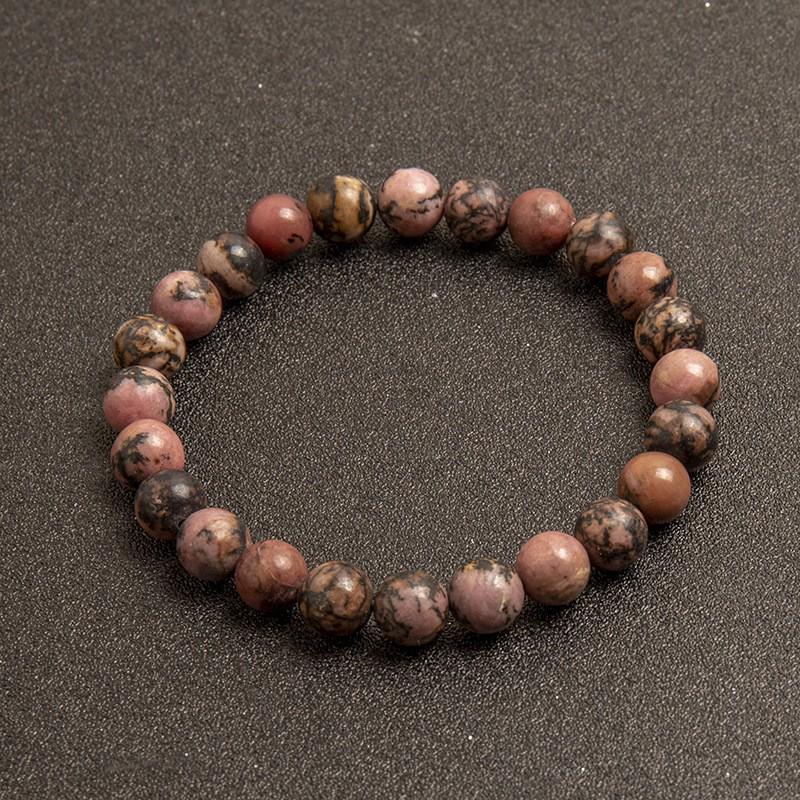 New European & American Style Cross Bracelet, 8MM Natural Stone Beaded Fashion Accessory