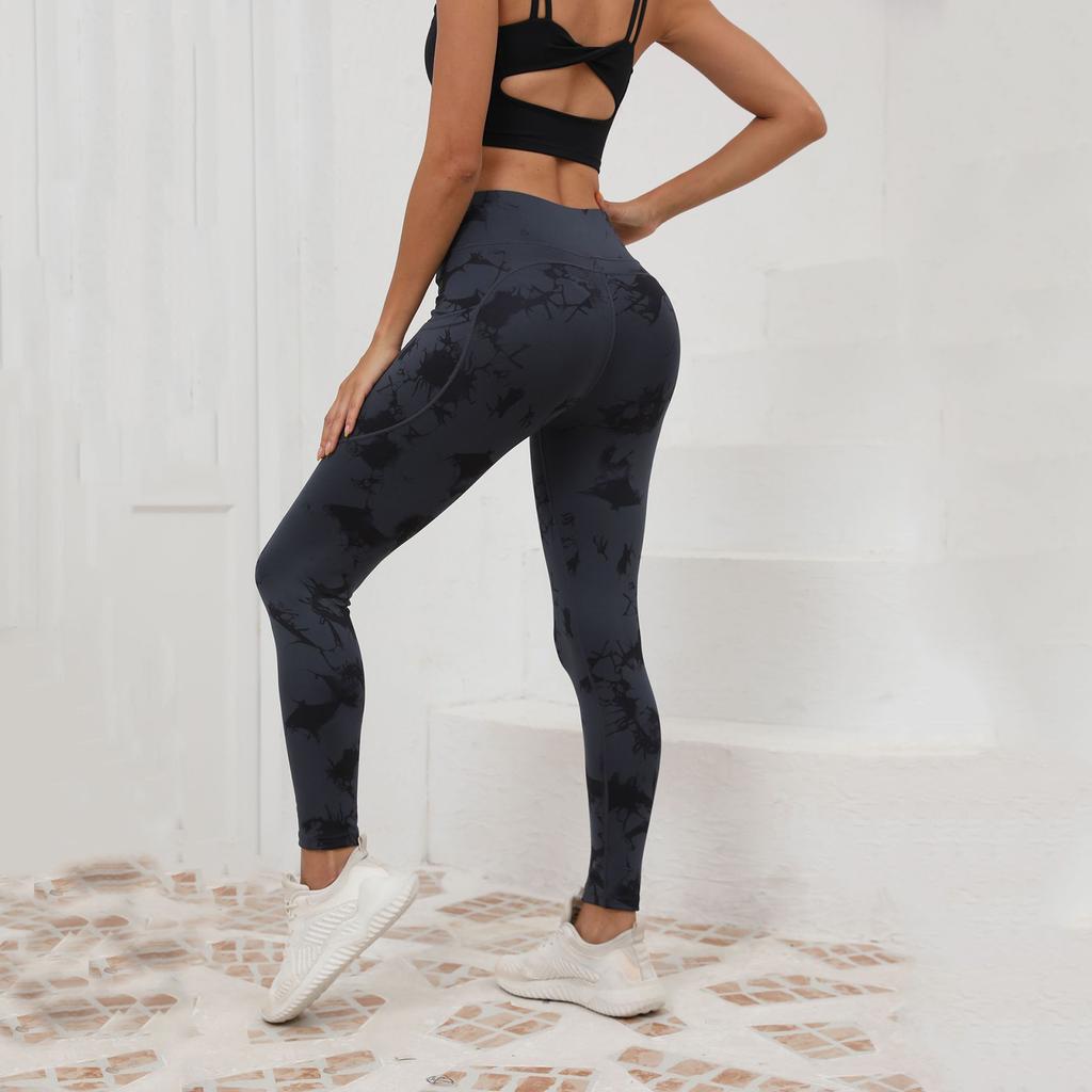 Women's Fashion Color Stitching High Waist Hip Pocket Outdoor Sports Pants Fitness Tight Base Cropped Pants