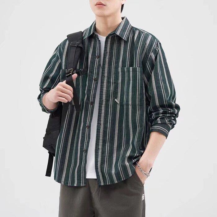 New Striped Shirt Men's Long-sleeved Tops Fashionable Versatile Shirt