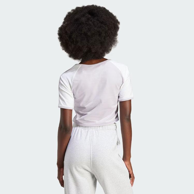 Adidas Originals X Mickey Mouse Embroidered Logo Contrast Stripe Sports Crop Top Women Tops Silver IY2269