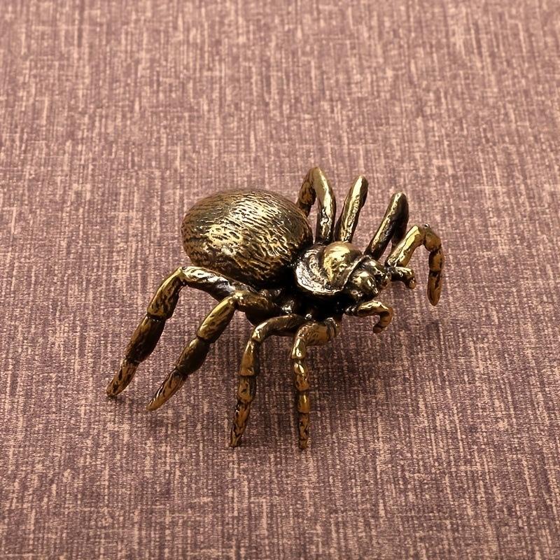 Creative Brass Spider Figurine Miniature Copper Insect Desktop Decor Vintage Tea Pet Craft Collection