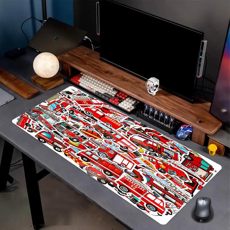fire truck Theme Mouse Pad, Non Slip Rubber Base, Multifunctional Office & Home Decor, Perfect for Workspace Personalization.
