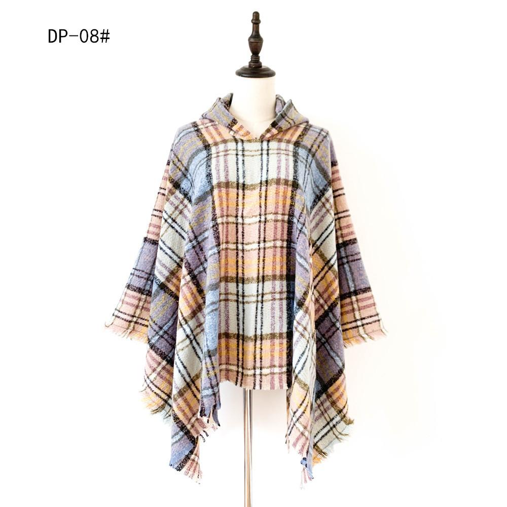 Nuovo pullover spinato primaverile e autunnale con cappello a quadri, mantello e scialle