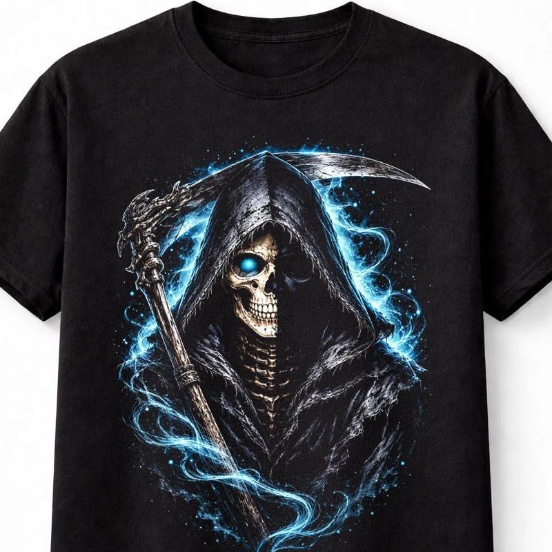 Grim Reaper Skeleton Scythe Gothic Horror Skull Graphic Unisex TShirt S