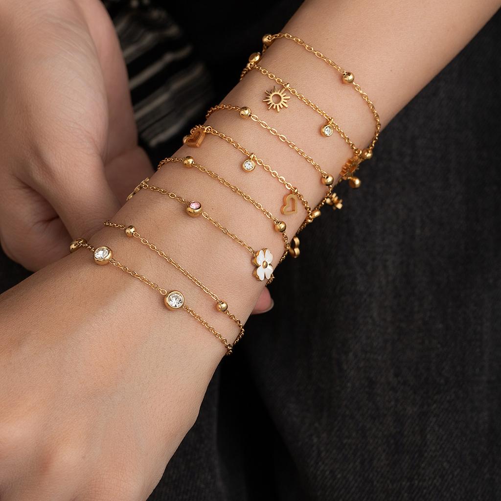 Light Luxury High-End Stainless Steel Diamond-Encrusted Bracelet, Moon Sun Love Geometry Does Not Fade Jewelry Women