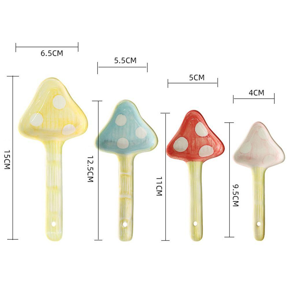 4Pcs Scale Spoons Cute Mushroom Measuring Spoons Ceramic Creative Stirring Soup Spoon Reusable with Base Coffee Spoon Salt