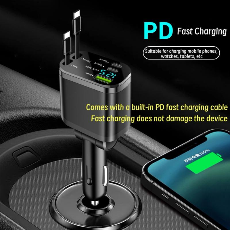

New Car Charger,Ultra Fast Charging,5 in-1 Super Fast Charging Cigarette Lighter with Dual Type-C Extension Cable Model