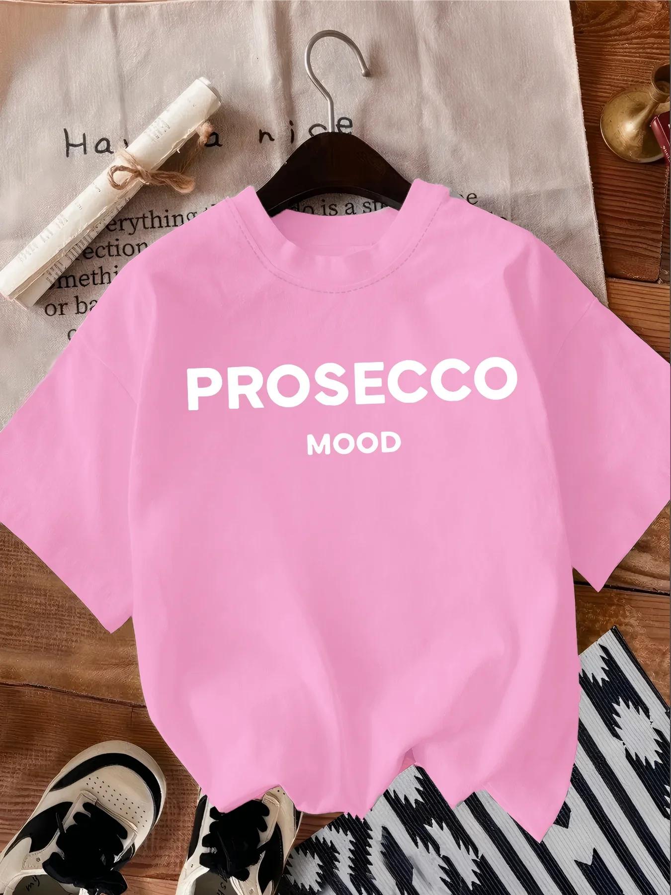

PROSECCO MOOD Print Casual Short Sleeve Crew Neck T-shirt Polyester Women s Clothing Alphabets Pattern Regular Length 3XL