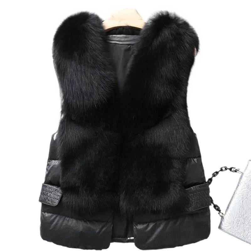 

Vest Coat Autumn Short Down Jacket Women Iimitation Fox Fur Vest Female Winter Wear Vest OutCoat Waistcoat Sleeveless Coat XS чорний