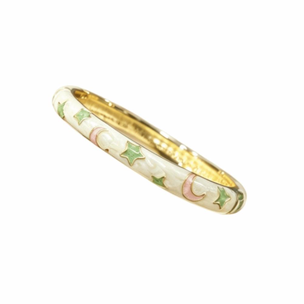 Enamel Stars Moon Bangle Stars Moon Rainbow Women s Hand Bracelet Vintage Cloisonne Bangle Ladies StyleA White Green