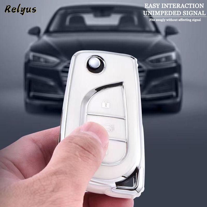 Tpu Car Folding Key Case Protection Shell For Toyota Corolla Camry Avensis Prado Fortuner Rav4 Chr Vios Highlander Keyless Cover