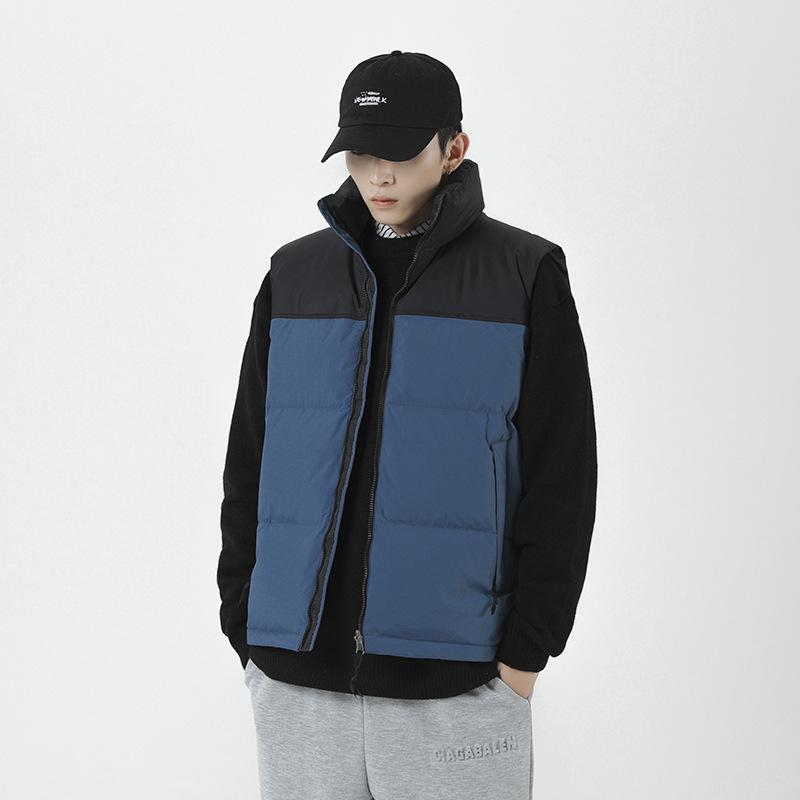 Vest Men's Thickened Winter Korean Version Cotton Vest Stand-up Collar Youth Warm and Velvet Men's Outer Cotton Vest