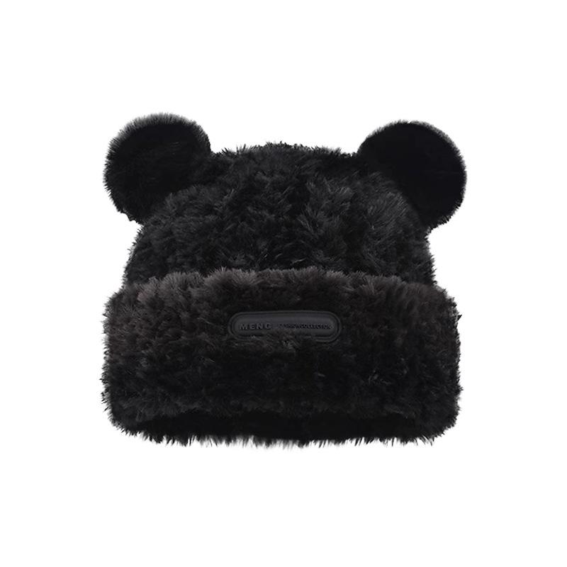 Вязаная шапка-бини с ушками медвежонка, милая шерстяная шапка, шапка с ушками кошки, универсальная шапка-бини, милая популярная шапка на зиму/осень