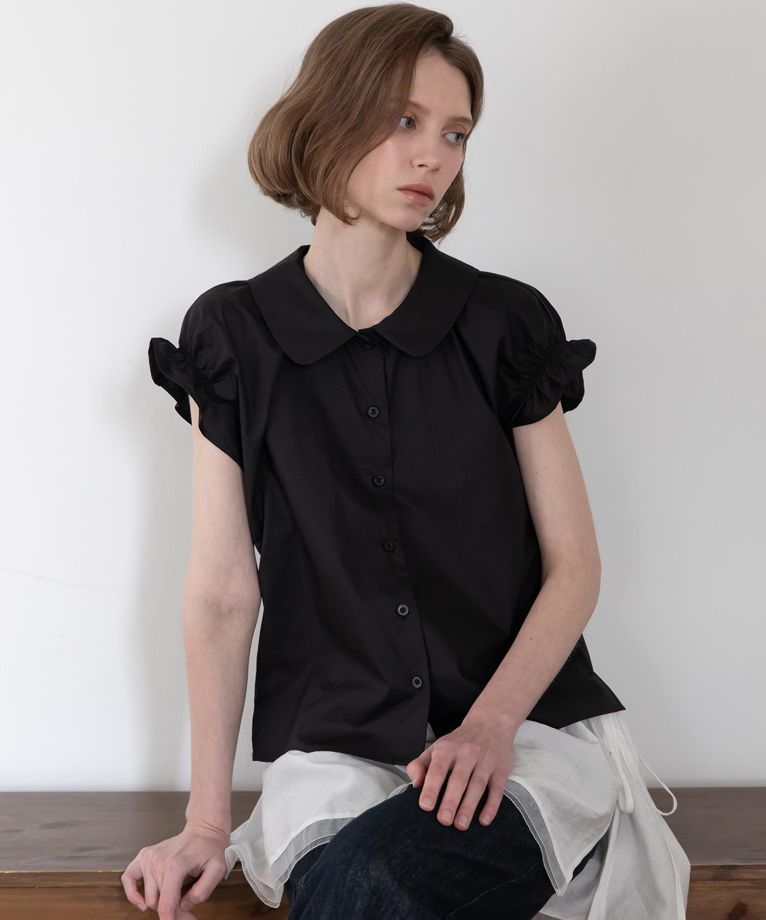 J Mark New York Round Collar Shirring Blouse - Black