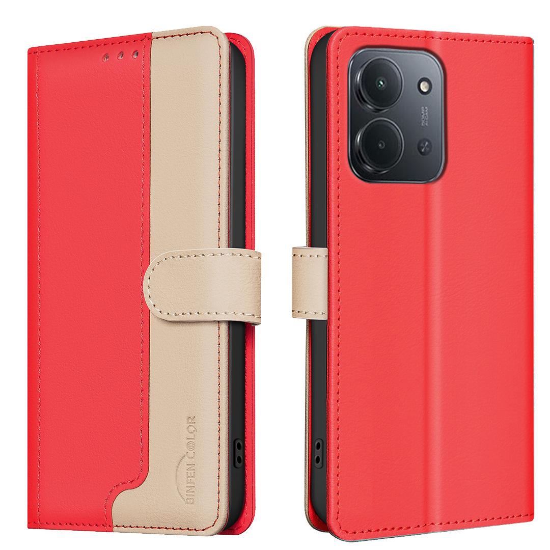 

Для Xiaomi Redmi 15C 5G/15C 4G (173мм) Кожаный чехол BINFEN COLOR Сплайсинг цвета Кошелек с RFID-блокировкой Подставка Чехол для телефона Red