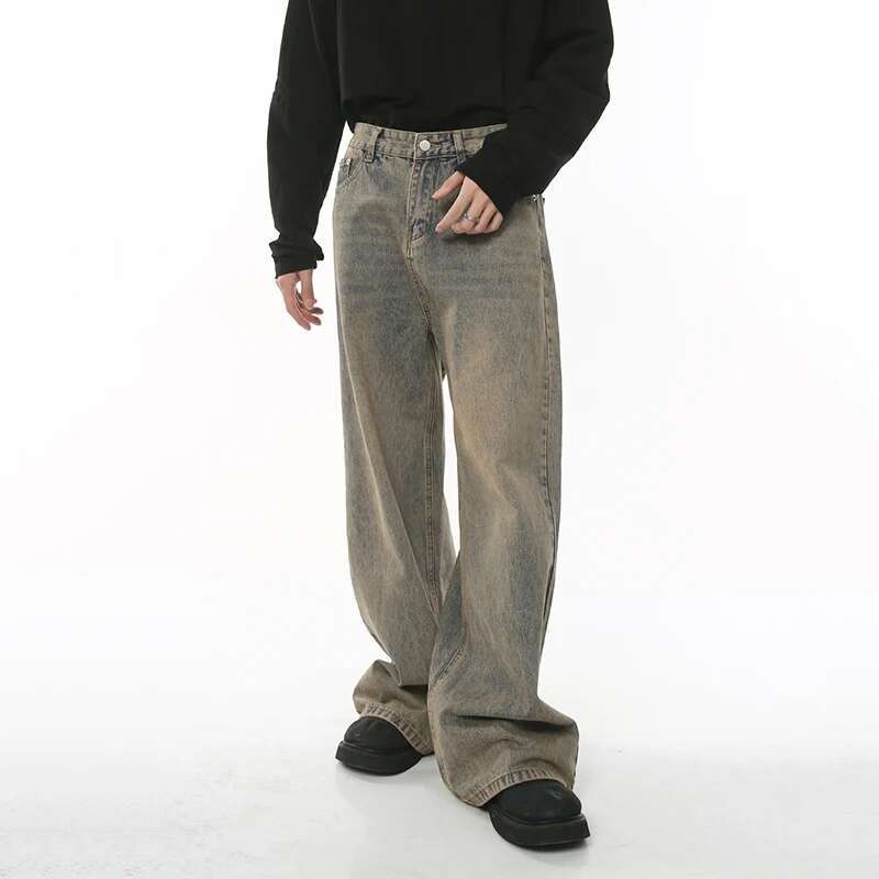 STREETRICH Spring Men's Baggy Jeans Worn Out Loose Wide Leg Denim Pants Chic Distressed Streetwear Vintage Male Trousers