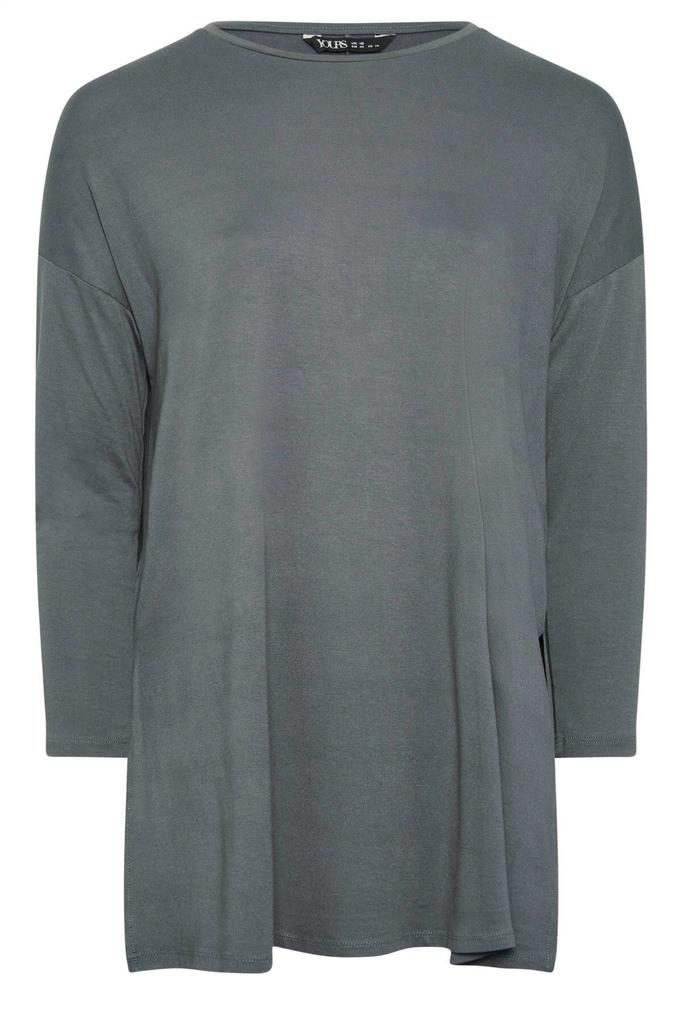 Women's Big Size Blouse Plus Size Crew Neck Slit Detailed Long Sleeve Oversize Blouse 321293