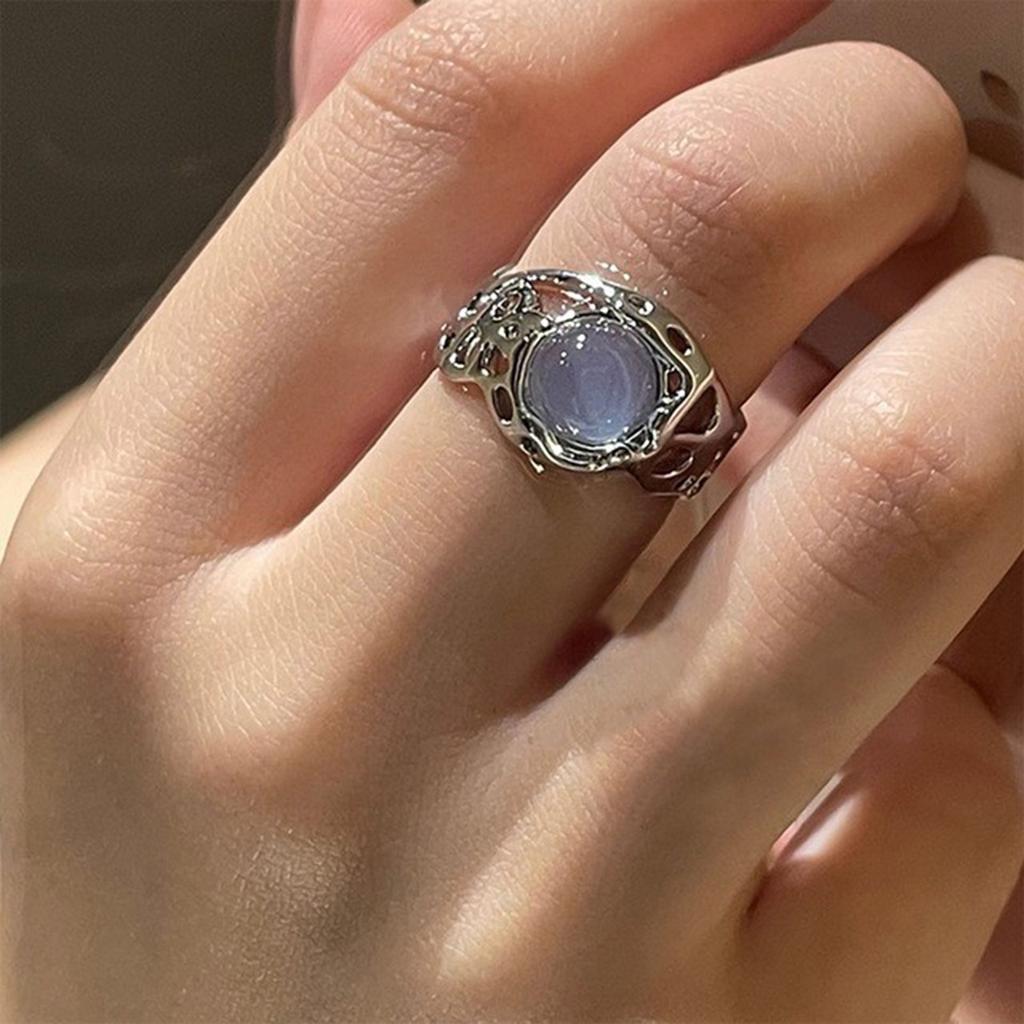 Natural Stone Ring Hollow Rings for Women Y2K Trend Ring Fashion Finger Jewelry