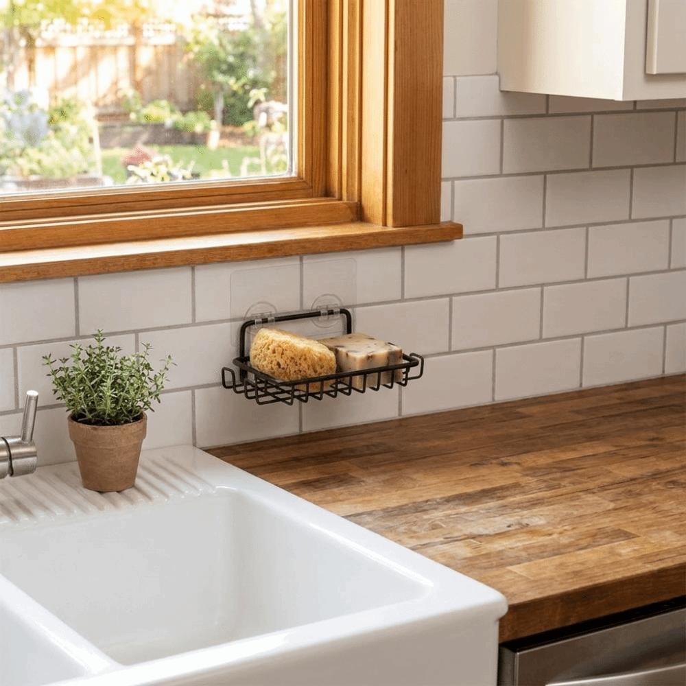 Hollowed-out Wall Mounted Soap Dish with Hooks Soap Holder Drain Rack Soap Rack  Kitchen