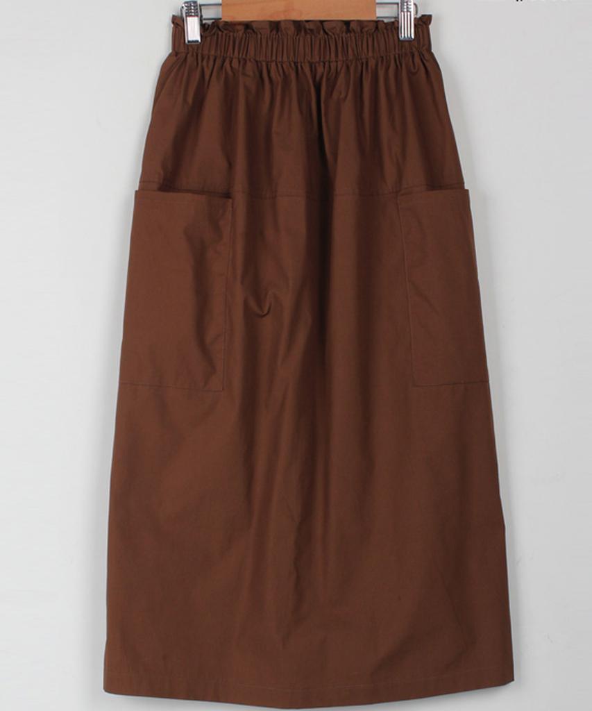 Ppaeppae Big Size Shirred Elastic Pocket Slit H-Line Long Skirt