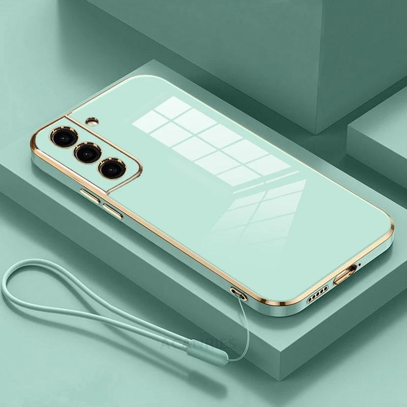 

S25 S24FE Plating Lanyard Silicone Case For Samsung Galaxy S25 S24 S23 S22 S21 S20 FE Plus Ultra Back Cover Note 20 Ultra S25