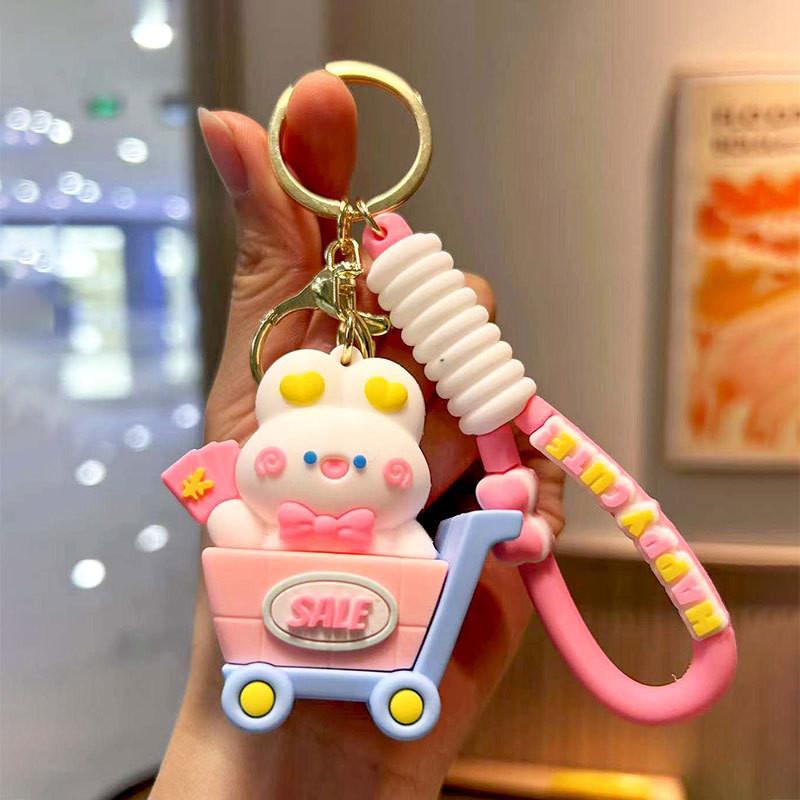 

Shopping Cartoon Animal Cart Keychain Accessories Doll Bag Pendant Gift Toy Rabbit