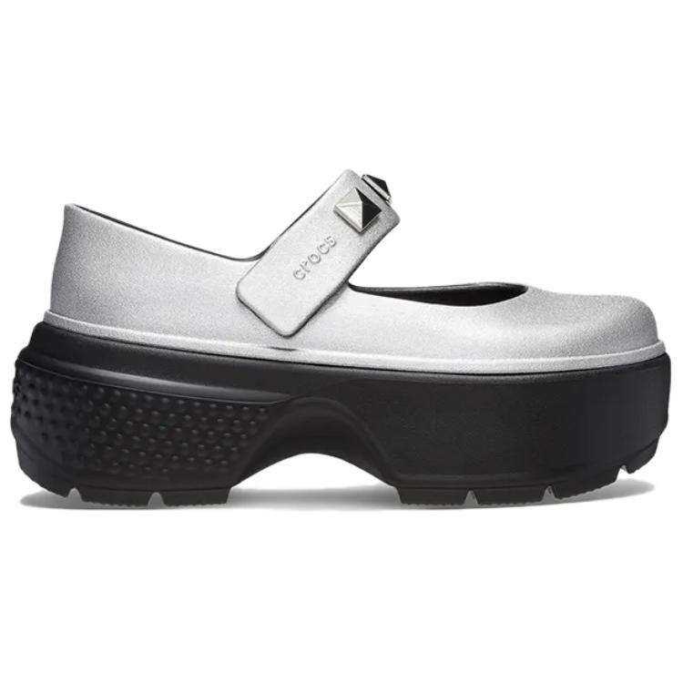 Crocs Fashionable Comfortable Simple Thick Sole Mary Jane Shoes Women Shoes Silver 210437-040