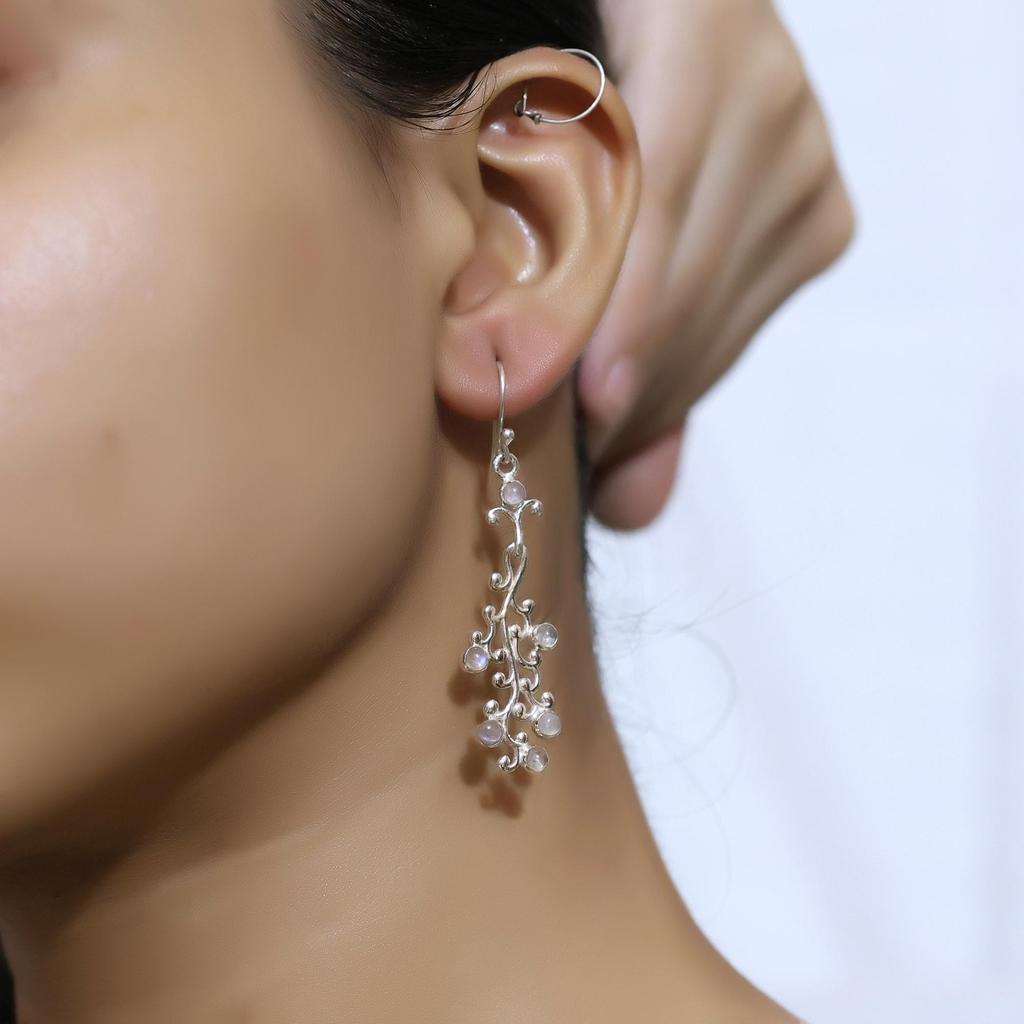 Natural Moonstone Silver Earring, June Birthstone Earring, 925 Sterling Silver Handmade Jewelry, Silver Dangle Earring, Gift For Her Ar6671