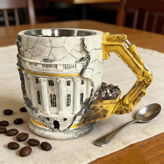 Kubek do kawy Demolka 3D Koparka Kubek do kawy z uchwytem w kształcie ramienia robota Artystyczny kubek z pękniętą teksturą Unikalny prezent dla inżynierów Budowniczych Fajny wystrój biurka