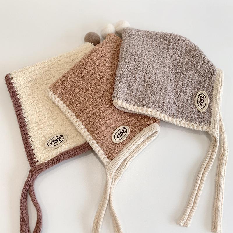 Infant Hats Autumn and Winter Warm Ear Protection Knitted Hats Boys and Girls Cute Bag Head Windproof Wool Hat Tide