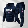 New casual sweater USA flag print hooded suit autumn and winter sports European and American trend men's and women's sweatpants