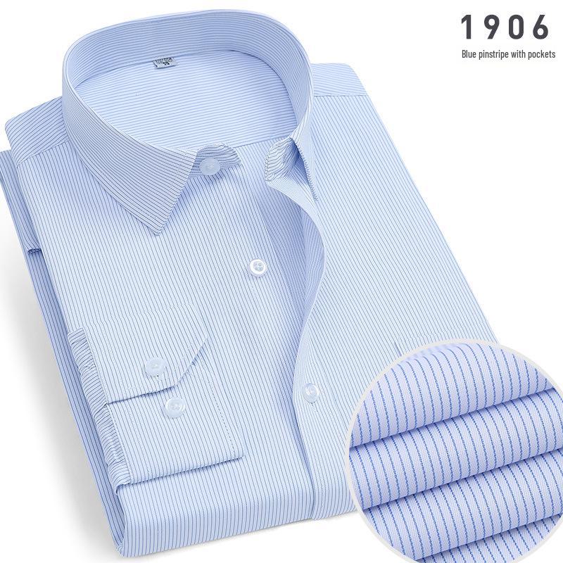 Men's Blue & White Striped Long-Sleeve Shirt - Spring/Summer Professional & Trendy Business Casual Wear