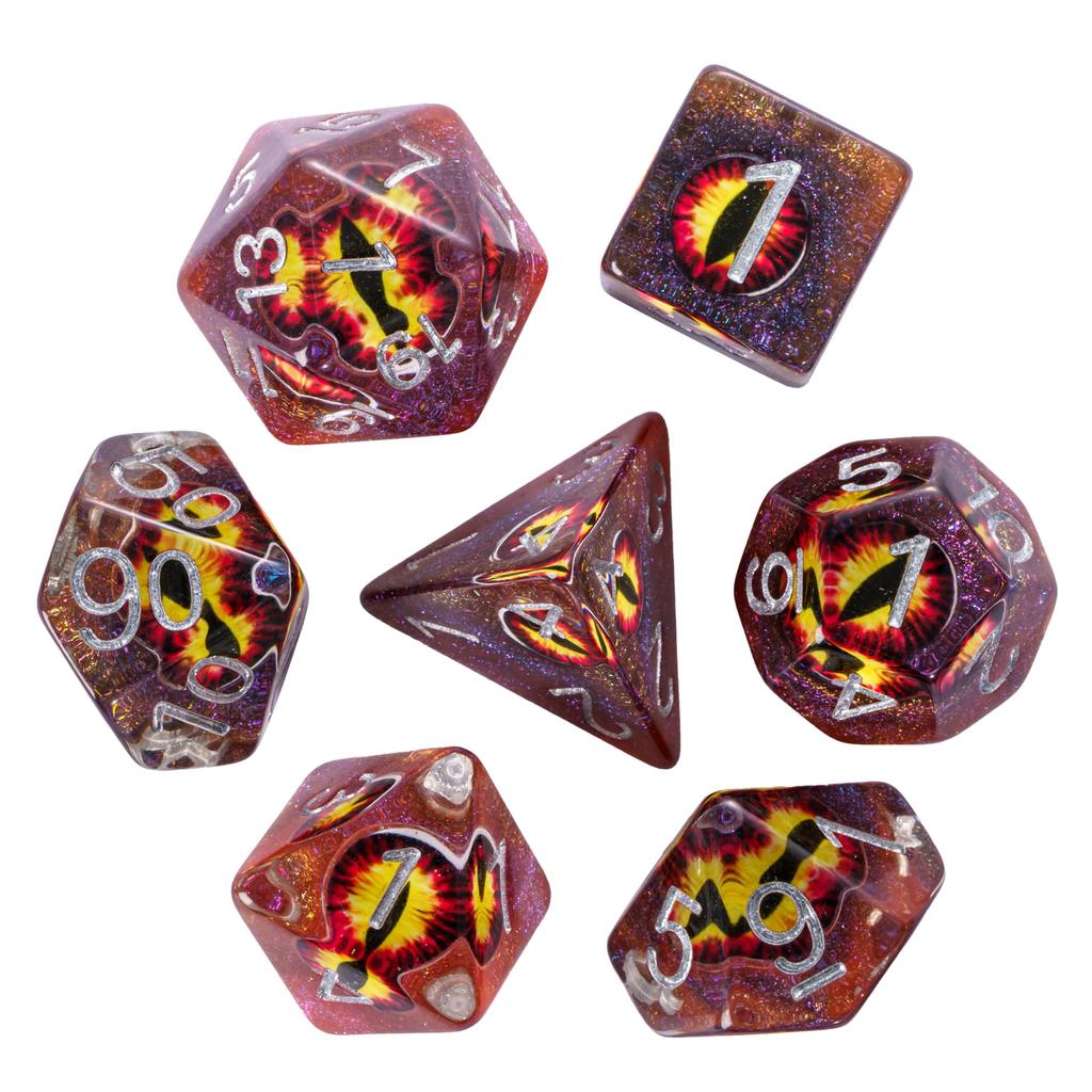 Cusdie Dragon's Eyes Dice DND 7Pcs Eyeball D4-D20 Polyhedral Dice Set for Dungeons & Dragons Tabletop Role Playing Board Games