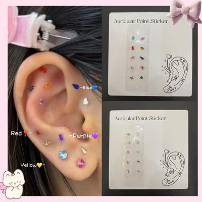 10 Patches Fashion Colorful Rhinestone Pearls Ear Point Stickers Ear Pressure Stick Acupuncture Auricular Ear Stickers Massage