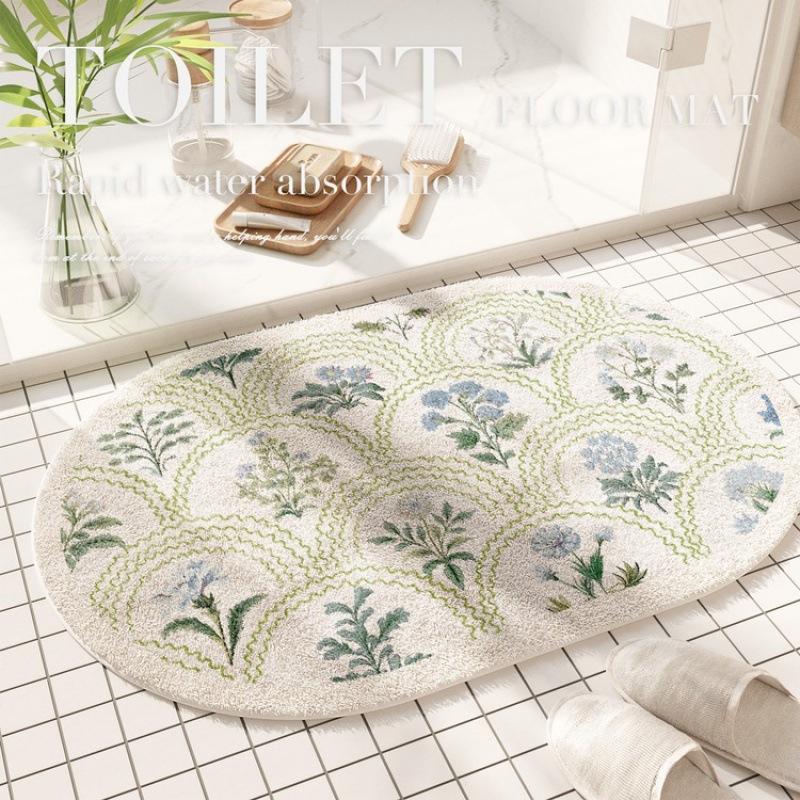 Floor Mat Bathroom Absorbent Mat American Floral Toilet Floor Mat Stain-resistant Door Mat Cashmere Mat
