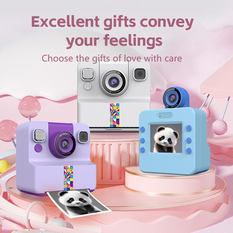 Instant Camera 2.4inch IPS Screen Children Digital Camera with Print Paper Selfie Printing Camera for 3-12 Year Old Girls & Boys