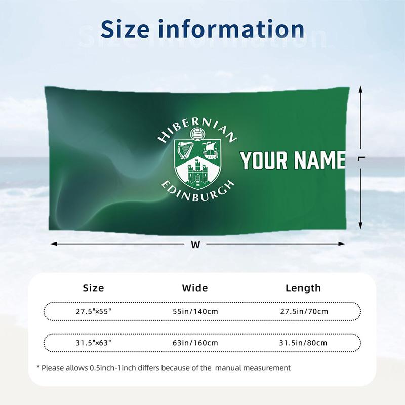 Custom Text Beach Towel, Soft Absorbent Swimming Multi-use TowelHibernian FC