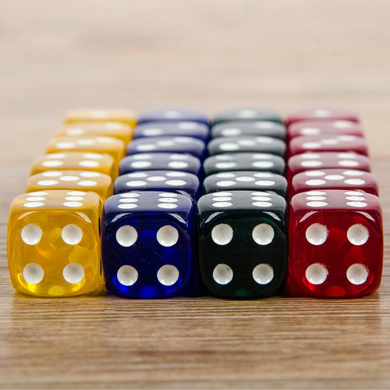 24 Pieces Set 16Mm Rounded Corners Playing Party Dices Four-Color Transparent Dice (Transparent Blue Green Yellow Red All 6)
