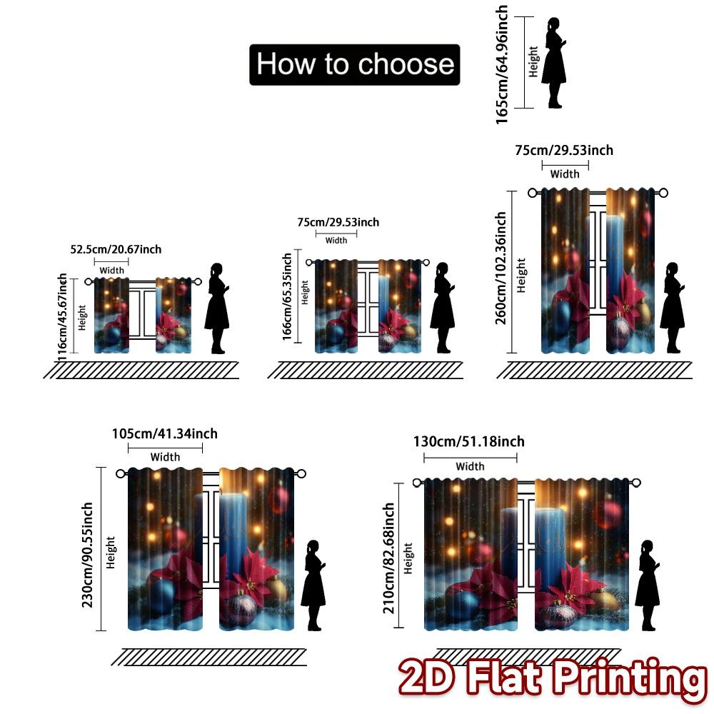 2Pcs,Curtains Christmas Candle Poinsettia Ornaments (3) Popular Curtains Fabric Curtains Room Decor Use For Bedroom, Living